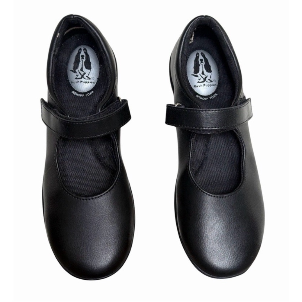 Hush Puppies Kids Black Mary Jane Velcro Strap School Shoes